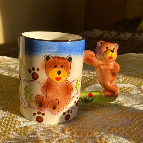 Children's milk mugs with embossed animals set of 2 new