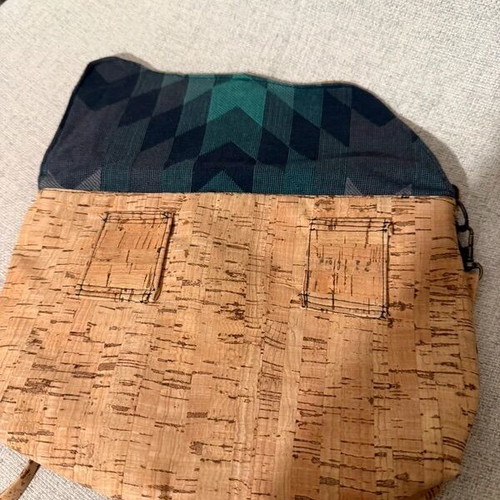 Handmade shoulder-waist bag with cork and fabric new, beige multicolor