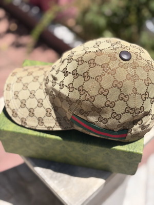 Gucci GG Monogram Cap new, beige with green and red stripe