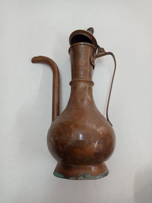 Copper brass vintage teapot used, old decorative vessel
