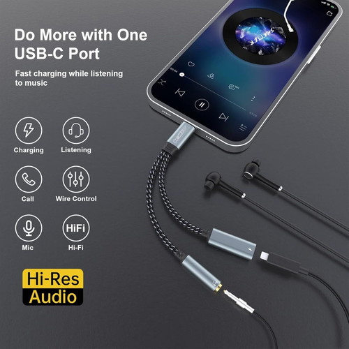 DAC USB C to 3.5mm Aux Adapter with 60W Fast Charging
