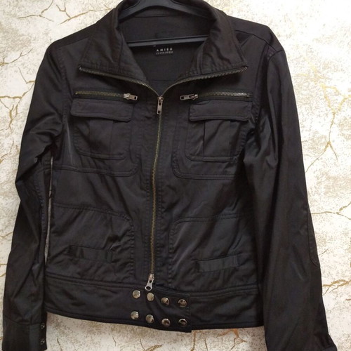 Amisu women's satin jacket, military style with zippers and metal buttons