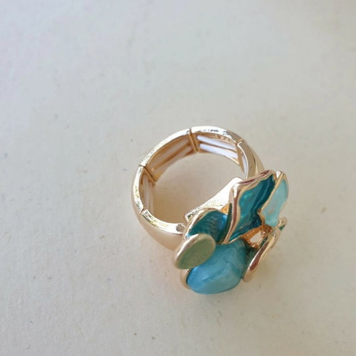 Boho elastic stainless steel ring in gold with turquoise coating like new