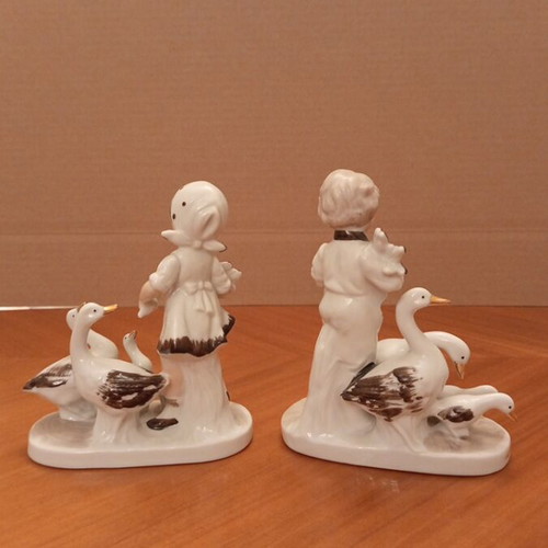 Vintage Capodimonte porcelain figurines boy and girl with geese