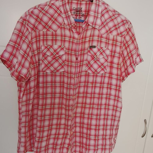Scotch men's short-sleeve shirt XXL used, red and pink plaid linen