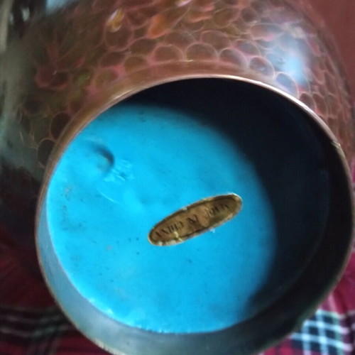 Cloisonné vase used, ceramic brown with gold color