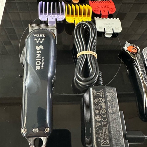 Wall hair clipper with accessories and leather case, new