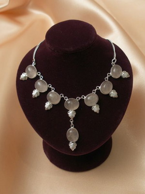 Rose quartz mineral in fashion 925 silver necklace new