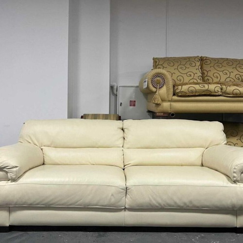 Light Cream Leather Sofa Three-Seater New, 100% Genuine Leather