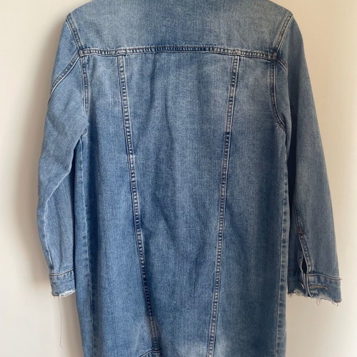 Long denim jacket distressed style size M