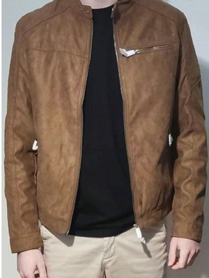 Jack & Jones μπουφάν biker cognac από δερματίνη fake suede σαν καινούργιο, μέγεθος L