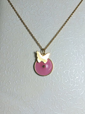 Steel necklace with pink enamel and gold-plated butterfly