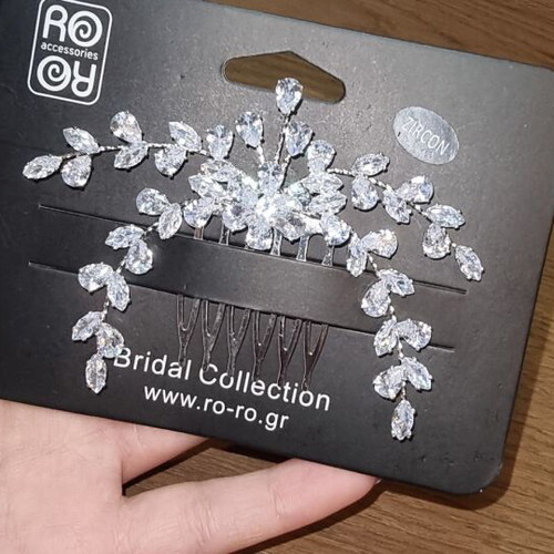 Bridal hair clip new with zircon, white and silver