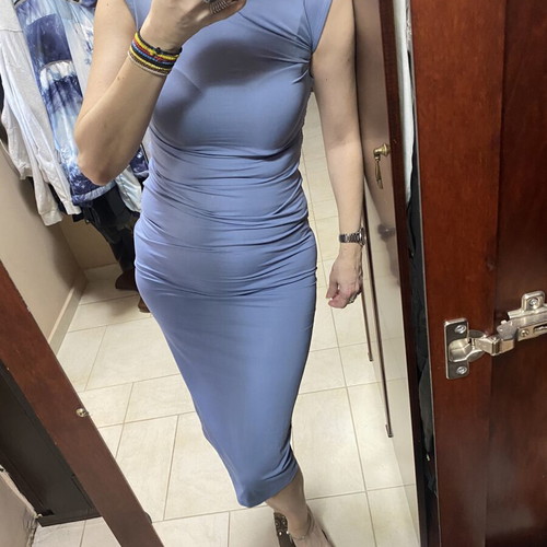 Bershka women's dress midi with open back, like new, blue