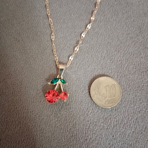 Cherry necklace and earrings set new, red and gold tone