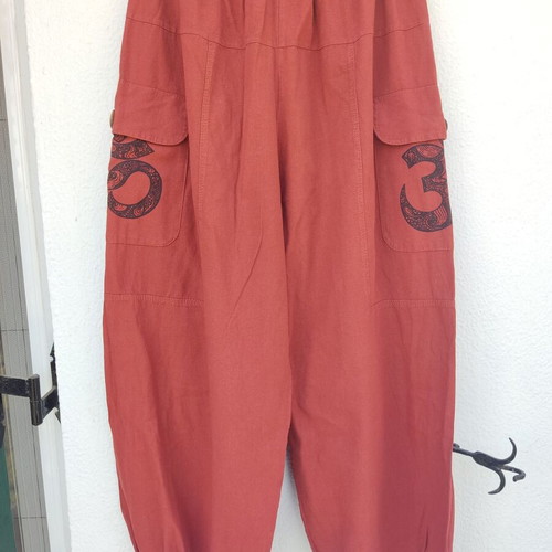 Boho ethnic wide pants used, patchwork, red and orange