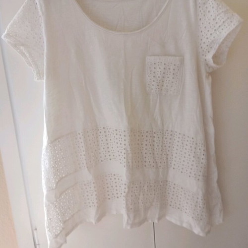 Cotton blouse white with guipure fabric used, size XL