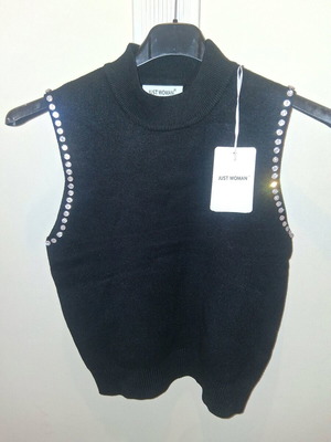 Just Woman elastic blouse with rhinestones new, black