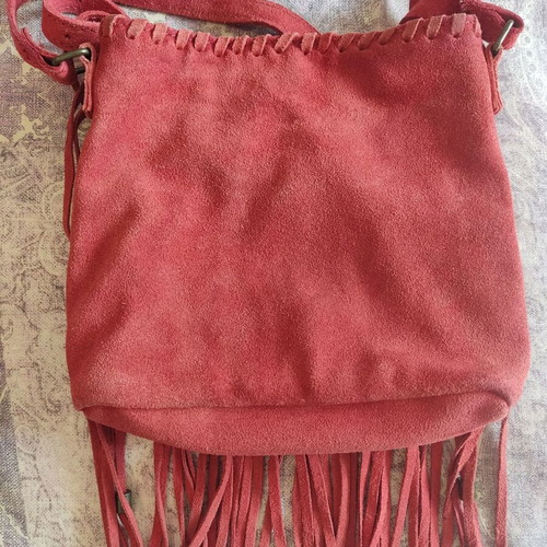 Zara leather crossbody bag with red fringe tassels used