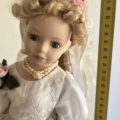 Porcelain doll with wedding dress, 40 cm