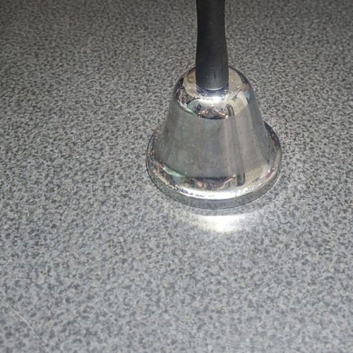 Metal Hand Bell used, silver with black handle