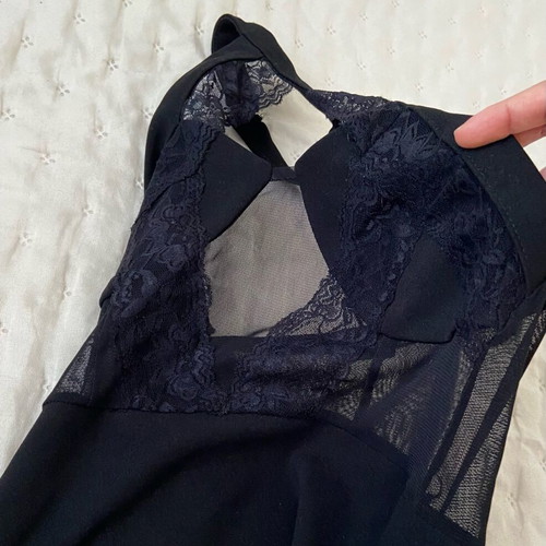 Black Lace Trim High Neck Sheer Top Bodycon Dress Pretty Little Thing like new