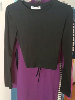 Crop top blouse with open back new, elastic cotton, black XS