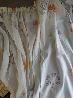 Curtains floral pattern set like new with two opaque and one transparent