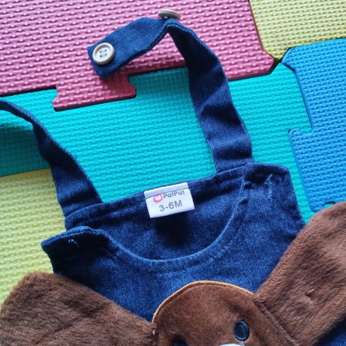 Denim overalls and checked shirt set for 3-6 months like new