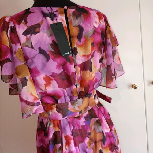 Portmans Floral Cocktail Dress, Pink and Purple, Size M