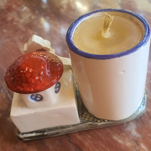 Ceramic church candle holder with candle