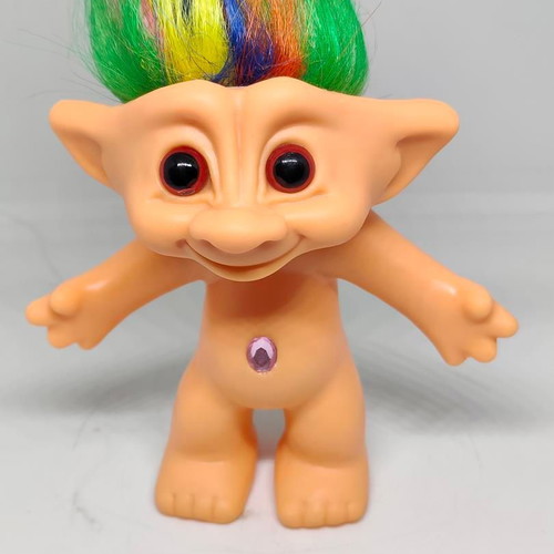 Collectible Efxoulis Troll Doll with Multicolored Hair and Pink Gem like new