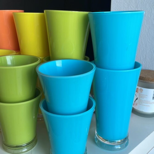 Glasses new, set of 16, tall and short, plexiglass