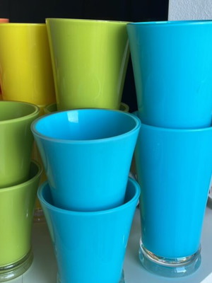 Glasses new, set of 16, tall and short, plexiglass