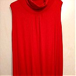  Φόρεμα αμάνικο κεραμιδί με φούστα από δερματίνη, Small