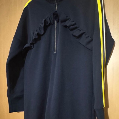 Dress dark blue with stripes on sleeves and zipper at neck like new