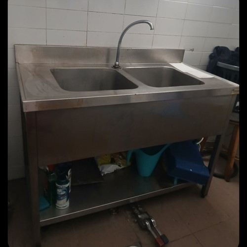 Professional Stainless Steel Sink with 2 Basins and Shelf like new