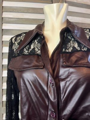 Benissimo leather shirt with lace like new, brown, size M