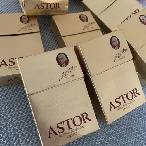 Astor empty cigarette packs used, pack of 10 from 1982