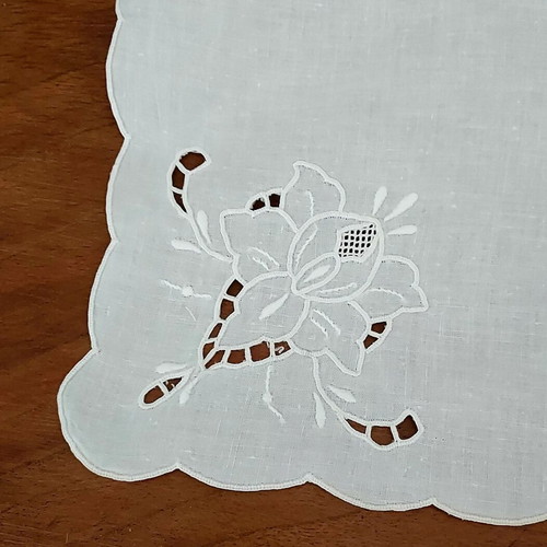 Table napkins used, set of 12, cotton or linen with cutwork embroidery