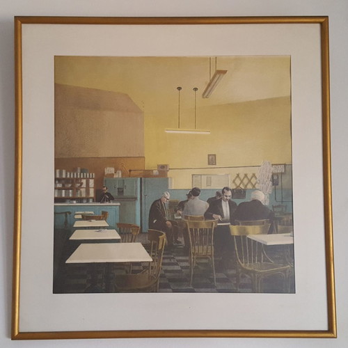 Silk screen printing painting "Kafeneio" by Tasos Aridakis used
