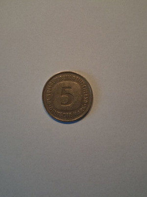 5 Deutsche Mark coin used, Germany 1979