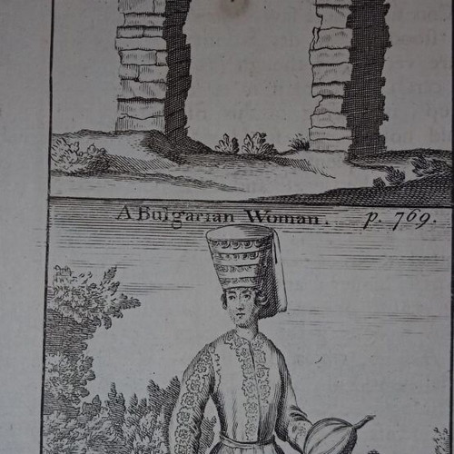 Larissa 1740 engraving used, panorama of Pineios river and mosque bridge