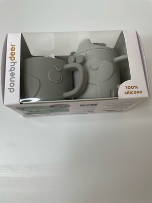 Done By Deer Peekaboo 2-Piece Educational Cup Set Deer Friends Grey new