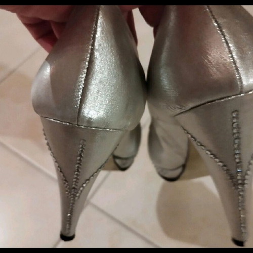 Tecno shoes peep toe silver heels with rhinestones