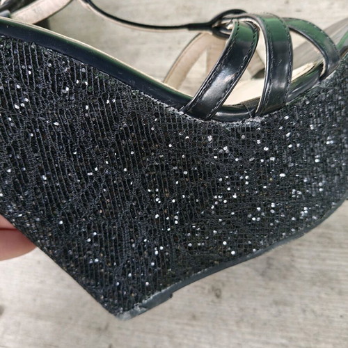 Black platform sandals with glitter like new, size 38