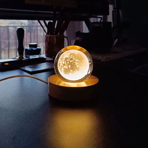 LED decorative lamp like new with moon theme and wooden base