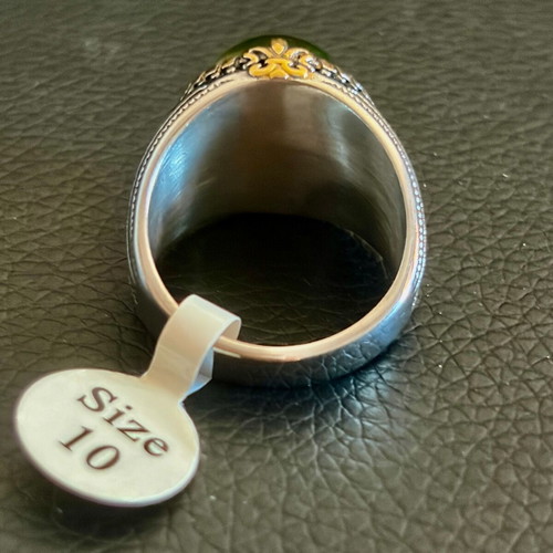 Chameleon Stone Gothic Ring new, stainless steel, green and gold