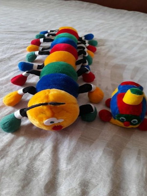 Chico plush toys centipede and train, like new