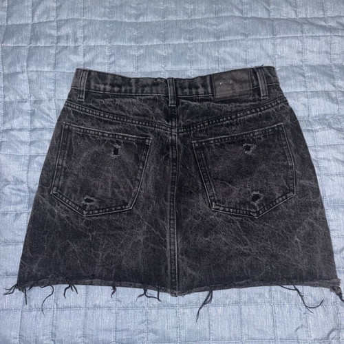Pull&Bear black acid wash denim mini skirt with ripped details